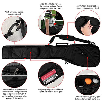 Big Teeth Golf Sunday Bag, Small Golf Bag Lightweight, Par 3 Golf Bag for A Few Clubs Driving Range, Practice with Carry Shoulder Strap Foldable Multi-Colour - color: Thicker Travel Option Black