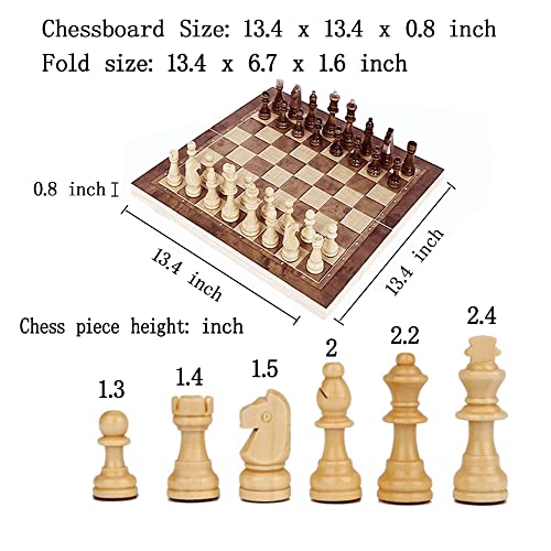 Folding Storage Wooden Chess Board Sets - 3 in 1 Chess Board Game for Adults and Kids (Backgammon, Checkers), Exquisite Wooden Chess Set - size: 13.4x13.4 inches