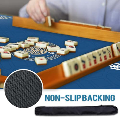 Mahjong Mat, Non-Slip Noise Reducing Game Mat, 31.5 Inch Mahjong Table Mat,Mahjong Mat with Cloth Bag and Carton Storage,Suitable for Mahjong, Dominoes, Solitaire and Other Games. (Blue) - color: Blue