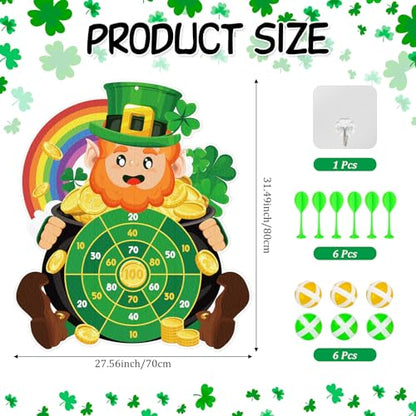 Cinrobiye St.Patrick's Day Game Irish Party Dart Board Game Set with 6 Sticky Balls and 6 Darts for Family Leprechaun Spring Birthday Party Supplies Garden Yard Lawn Indoor Outdoor Gatherings