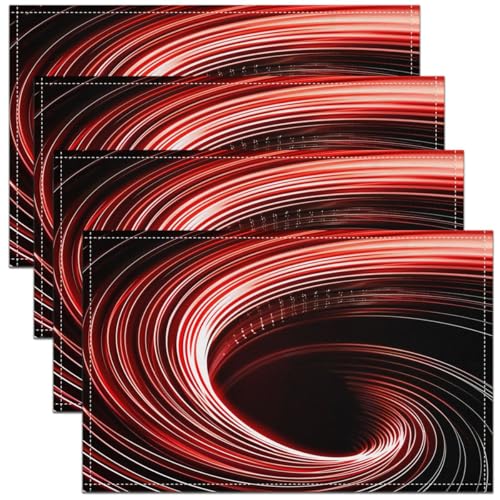 Erosebridal Red and Black Swirl Place Mat Set of 4-3D Geometric Abstract Art Placemats for Kids Boys Girls, Hole Circle Table Mats 12x18 Inch, Gamer Gaming Table Decor for Party Kitchen - color: Red Black