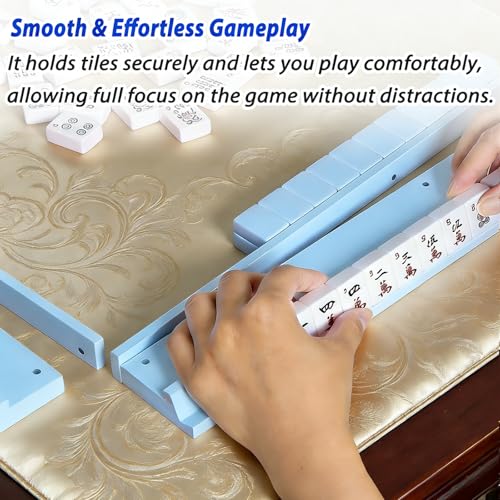 4 PCS Mahjong Racks with Pushers, Blue Wooden Mahjong Racks with Detachable Magnetic Pushers, Mahjong Tile Pushers and Racks, Includes Chips, Dice & Storage Bags, Mahjong Accessories (19.68 Inch) - color: Blue