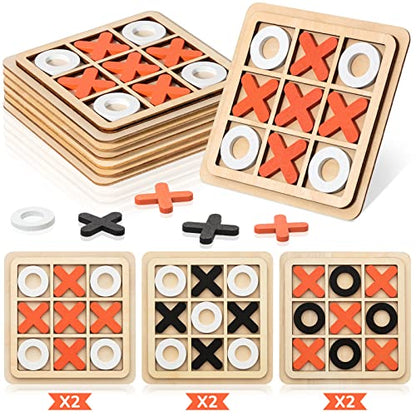 Meooeck 6 Pieces Wooden Tic Tac Toe Game Mini Board Game XO Chess Board Family Toys Birthday Party Favors, Goody Bag Stuffers(Classic Color)