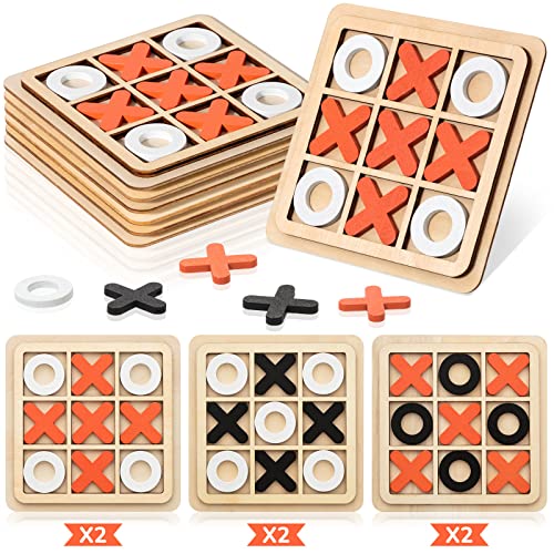 Meooeck 6 Pieces Wooden Tic Tac Toe Game Mini Board Game XO Chess Board Family Toys Birthday Party Favors, Goody Bag Stuffers(Classic Color)