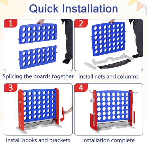 OLAKIDS Giant Connect Game Outdoor, 4 in A Row with Adjustable Height, Mesh Net, Carry Bag, Golf, Basketball Hoop, Ring Toss, Cup Holder for Kids Adults Indoor Backyard (Navy) - color: Navy