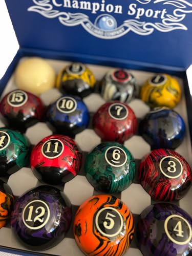 Champion Deluxe 2-1/4" Billiard Pool Ball Set Complete 16 Ball Set (Several Style Available) - color: Champion Dark Marble Pool Balls set