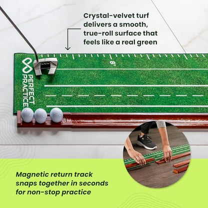 Perfect Practice Putting Mat & Chipping Net, Indoor & Outdoor Putting Green, Chipping Mat for Home & Office, Premium Golf Training Aids for Putting Practice with Realistic Turf, Golf Gifts for Men - style: Standard (9'6")