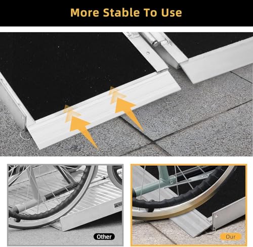 4 Feet Portable Wheelchair Ramp 600LBS Capacity Non-Skid Aluminum Handicap Ramps,Seamless Folding Threshold Ramp Wheel Chair Ramp for Doorways - size: 4Ft