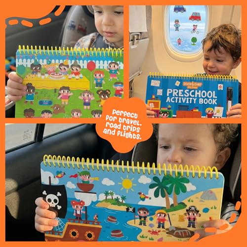 Stick4Ever Preschool Activity Book - Reusable Sticker Book for Toddlers 2-4 Years - Mess-Free Educational Travel Activity for Kids, Boys & Girls - No Mess Travel Toys & Road Trip Essentials
