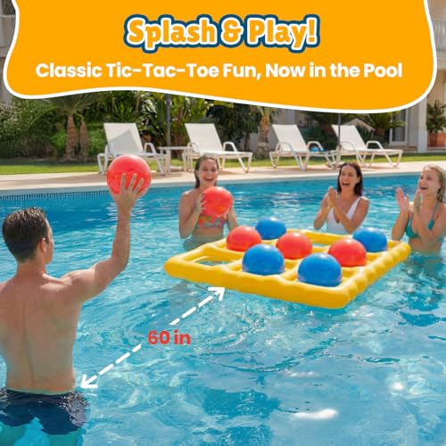 Pool Toys Inflatable Tic-Tac-Toe Game Giant Outdoor Floating Game with 10 Balls Swimming Pool Games for Kids Adults Family 2-10 Players Yard Pool Beach Lawn Camping