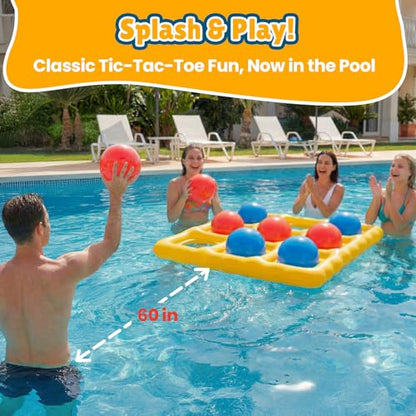Pool Toys Inflatable Tic-Tac-Toe Game Giant Outdoor Floating Game with 10 Balls Swimming Pool Games for Kids Adults Family 2-10 Players Yard Pool Beach Lawn Camping