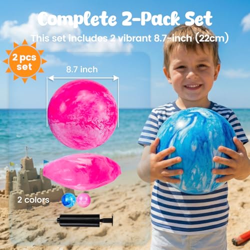 AMOR PRESENT 2PCS Inflatable Playground Balls, 8.7 Inch Marbleized Bouncy Balls Rubber Kickballs Giant Dodgeballs, for Indoor Outdoor Ball Games
