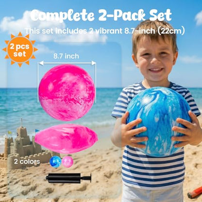 AMOR PRESENT 2PCS Inflatable Playground Balls, 8.7 Inch Marbleized Bouncy Balls Rubber Kickballs Giant Dodgeballs, for Indoor Outdoor Ball Games