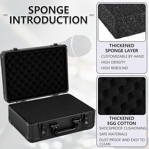 14 Inch Carrying Case With Customizable Pre-Diced Foam, Aluminum Case, Aluminum Alloy Sturdy Build, Storage Case for Microphone, Equipment, Camera, Tools, Recorder, etc - size: 14.2x10.2x5.9 Inch