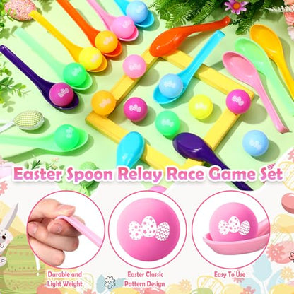 JellyArch 48 Pcs Easter Egg Spoon Race Game Sets for Kids, Easter Game Spoon Relay Race Toy Set for Family Activity Indoor Outdoor Holiday Decorations Party Favors Birthday Supplies (Egg)