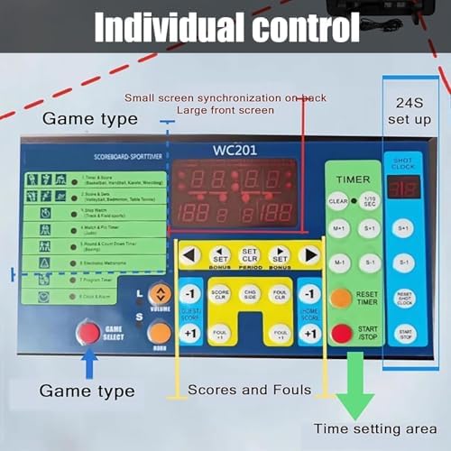 Led Basketball Scoreboard with Timer, 328ft Viewing Distance Digital Scorekeeper, Tabletop Portable Electronic Score Board for Ping Pong, Pickleball, Volleyball, Gym & Game Room