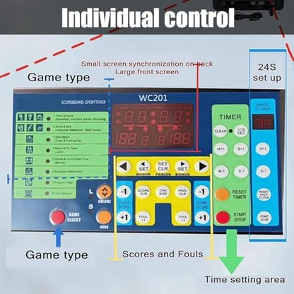 Led Basketball Scoreboard with Timer, 328ft Viewing Distance Digital Scorekeeper, Tabletop Portable Electronic Score Board for Ping Pong, Pickleball, Volleyball, Gym & Game Room