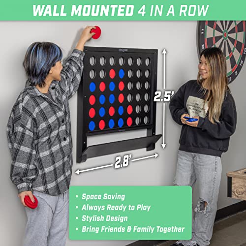GoSports Wall Mounted Giant 4 in a Row - Jumbo Four in a Row with Coins - Black - color: Black