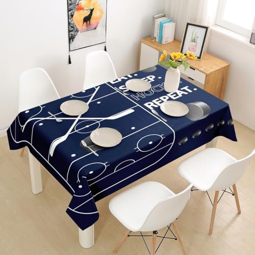 Ice Hockey Boys Tablecloths,Geometric Abstract Hockey Area Table Cover for Boys Man,Winter Ball Sports Games Table Cloth,Dark Blue Retro Table Accessories for Kitchen,Rectangle 55"x87" - color: Multi 05, size: 55" x 87"