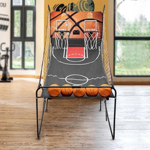 Foldable Basketball Arcade Game, Indoor/Outdoor Electronic Dual Basketball Arcade Game with 8 Game Modes LED Scoreboard Dual Shot Electronic Hoops