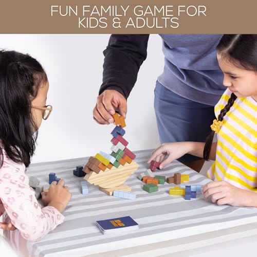 Tower Stack Game - 32PCS Wooden Balance Game with Building Blocks & Cards - Durable Tetra Tower Stacking for Kids & Adults - Fun 1+ Player Balance Stacking Games.