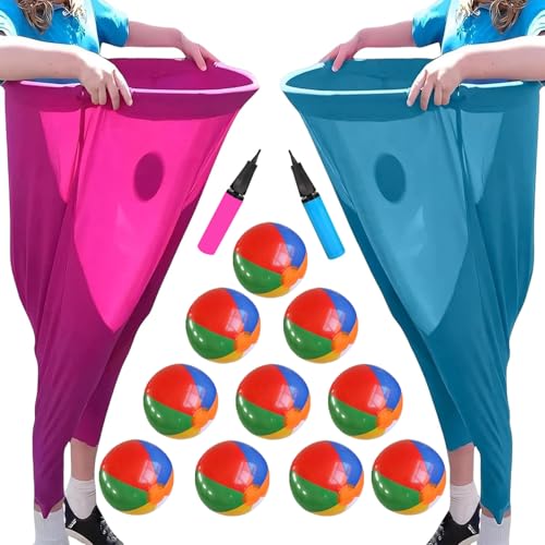 2PC Granny Pants Yard Game,Grandma Pants Family Party Outdoor Game,Equipped with Inflatable Balloons and Bicycle Pumps,Suitable for Outdoor Activities Such as Birthdays and Family Parties (Red+Blue)