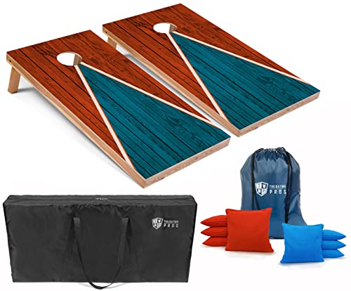 Tailgating Pros Lightweight Cornhole Game - 4'x2' Multicolor Pyramid Boards- Carrying Case & Set of 8 Corn Filled Bags - color: Orange/Turquoise Pyramid
