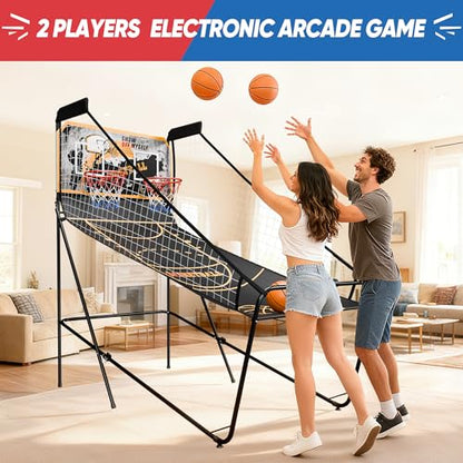 Basketball Arcade Game Shot Creator Indoor Foldable Electronic Double Shootout Sport Game Official Home Dual Shot Basketball 2 Player with 4 Balls (Black Gold) - color: Black Gold