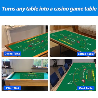 GSE Games & Sports Expert 36" x 72" Double-Sided Casino Layout Felt, Las Vegas Style Tabletop Mat for Parties, Home Entertainment, Poker Game Night - style: Blackjack&Baccarat