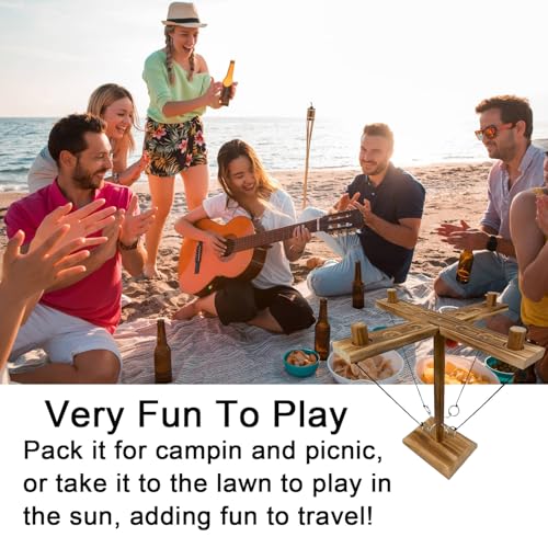 Hook Toss Game, Ring Toss Game, Handmade Wooden Ladder, Throwing Hook and Ring Battle Game for Family