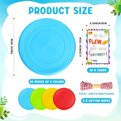 Summer 7" Rubber Flying Discs with Ropes and Gift Cards Beach Party Favors Bulk Outdoor Games Pool Camping Toys for Group Activities Family Fun