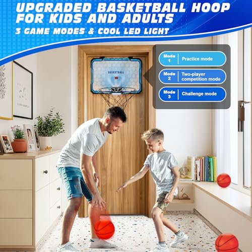 Indoor Basketball Hoop Boys Gifts for Teens Door Room Basketball Hoop Mini Hoop with Scoreboard, 3 Balls and Batteries Basketball Toys for 8 9 10 11 12 - style: Cool LED Basketball Hoop & Scoreboard