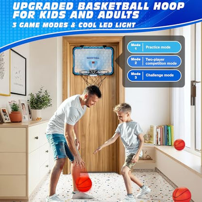Indoor Basketball Hoop Boys Gifts for Teens Door Room Basketball Hoop Mini Hoop with Scoreboard, 3 Balls and Batteries Basketball Toys for 8 9 10 11 12 - style: Cool LED Basketball Hoop & Scoreboard
