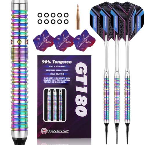 WIN.MAX Darts Soft Tip Set - 90% Tungsten Soft Tip Darts Set Professional 18 Grams Soft Darts Pro Dart Set with Extra 3 Flights - color: Purple