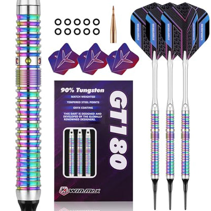 WIN.MAX Darts Soft Tip Set - 90% Tungsten Soft Tip Darts Set Professional 18 Grams Soft Darts Pro Dart Set with Extra 3 Flights - color: Purple