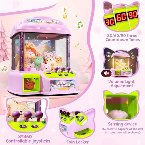 Large Claw Machine for Kids, Musical Electronic Arcade Game Console with Adjustable Sound, Christmas and Birthday Gift for Kids, Includes 30 Toys & 24 Game Coins & 20 Surprise Eggs - color: Lotus Root Pink
