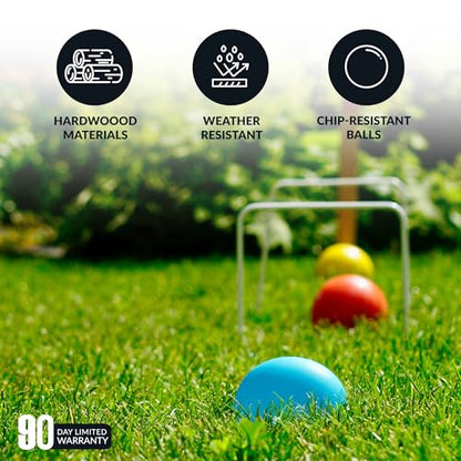 Hathaway Deluxe 6-Player Croquet Set for Adults, Kids & Families – Includes Durable Hardwood Mallets & Handles, Chip-Resistant Croquet Balls, Steel Wickets, Nylon Carrying Bag - 33.5"L x 9"W x 2.75"H