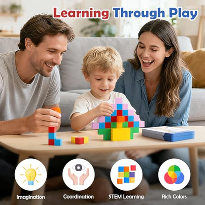 52 PCS Magnetic Blocks with Metal Box, 0.8in Mini Building Cubes Protable Travel Airplane Classroom Toys for Kids Ages 3+, STEM Educational Building Set for Toddlers Boys & Girls Birthday Gifts