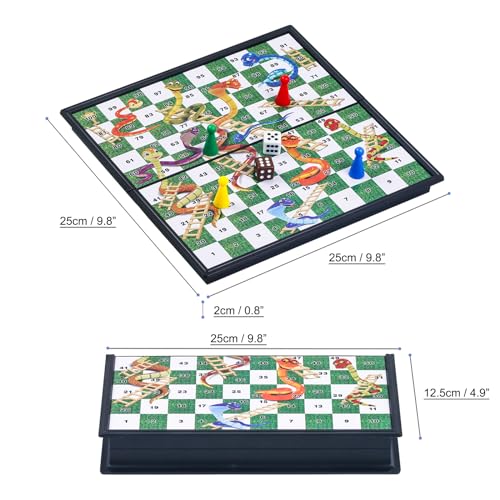 Snakes and Ladders Board Game Set-9.8", Magnetic Folding Travel Game, Family Fun Toys/Gift for Kids and Adults - style: Right Angled Style