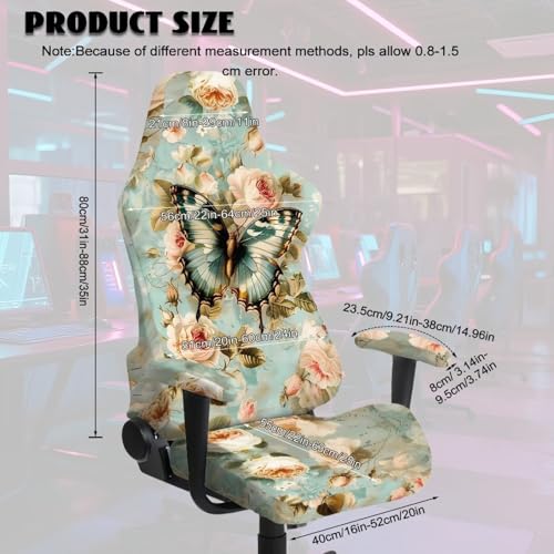 Suobstales Butterfly Flower Pattern Jacquard Gaming Chair Slipcover, Stretch Computer Chair Cover with Armrest Covers Cat Scratch Proof Desk Chair Cover for Office Desk Chair - color: Butterfly Flower