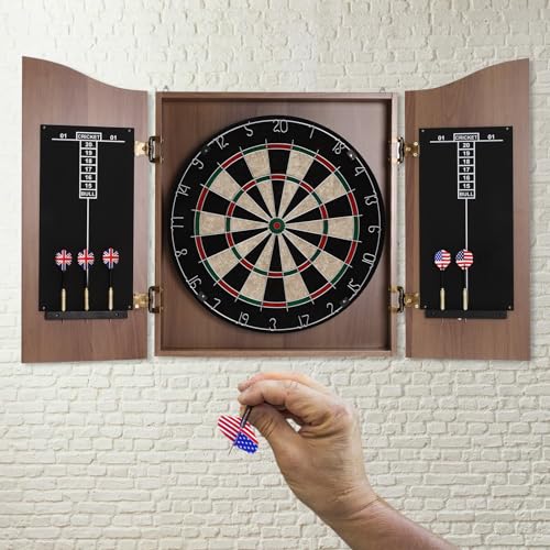 Classic Dartboard Cabinet，Electronic Dartboard Cabinet Set，Dartboard Cabinet Set with Darts and Heads LED Displays for Offices, Gardens, Party Rooms - style: Classic Dartboard Cabinet（Brown）