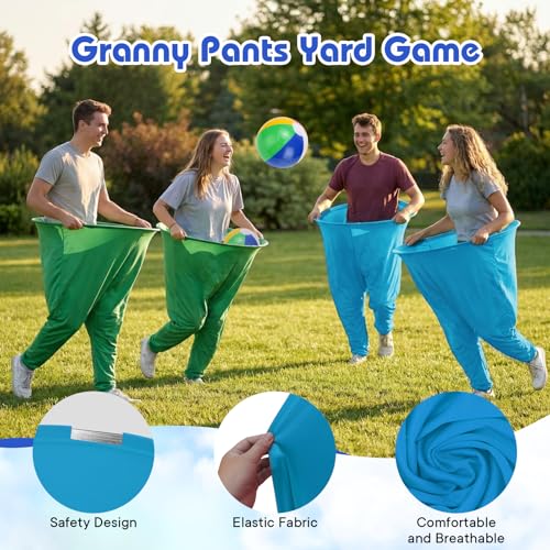 2 Pcs Granny Pants Yard Game, Granny Pants Outdoor Game with 16 Six-Color Bouncy Ball and 2 Air Pump, Team Relay Family Reunion Party Field Game Sets - color: Green + Light blue