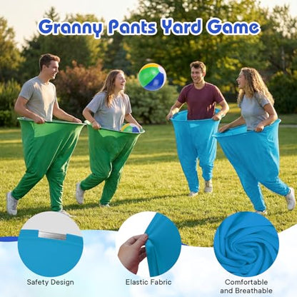 2 Pcs Granny Pants Yard Game, Granny Pants Outdoor Game with 16 Six-Color Bouncy Ball and 2 Air Pump, Team Relay Family Reunion Party Field Game Sets - color: Green + Light blue