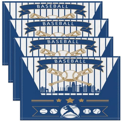 Erosebridal Baseball Place Mats Set of 4 Table Mats Baseball City Placemats, Sports Player Place Mat, Oil Proof Washable - color: Black, Kansas