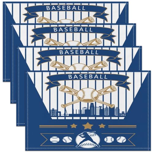 Erosebridal Baseball Place Mats Set of 4 Table Mats Baseball City Placemats, Sports Player Place Mat, Oil Proof Washable - color: Black, Kansas
