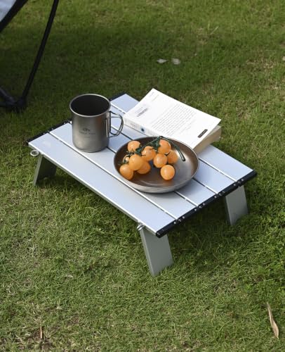 iClimb Ultralight Compact Mini Beach Picnic Folding Alu. Table with Carry Bag, Two Size (Silver - S) - color: Silver, size: Small