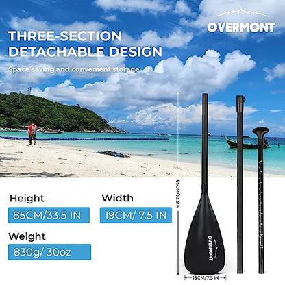 Overmont Carbon Fiber SUP Paddle, 3-Piece Adjustable 69"-85" Stand Up Paddle Board Paddle with Anti-Twist Lock, Lightweight Portable Replacement Paddle for Adults