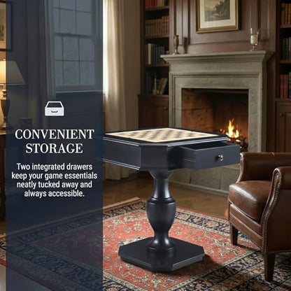Chess Table, Reversible Chess Checker Game Table with 2 Drawers for Family Entertainment Room, 3-in-1 Square Game Tray for Chess Checker Backgammon, Black - size: 28''-Chess Table Black