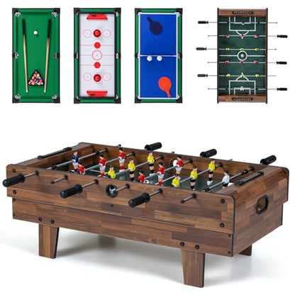 Goplus 4 in 1 Multi Game Table, Combination Game Table Set with Pool Billiards, Air Hockey, Foosball, Table Tennis, Stackable Combo Tabletops for Home, Play Room, Party Family Night - color: Dark Brown