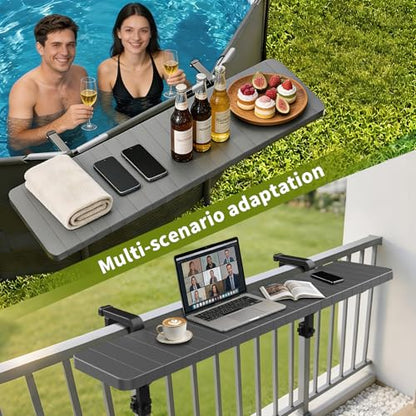 CLICLIET Pool Bar for Above Ground Pool, Pool Side Table with 49"×9.6" Rust-Free ABS Top, Fits 4.4" or Less Top Rail, Holds 110 lbs, Upgrade Swim-Up Portable Poolside Bar Accessories for Frame Pools